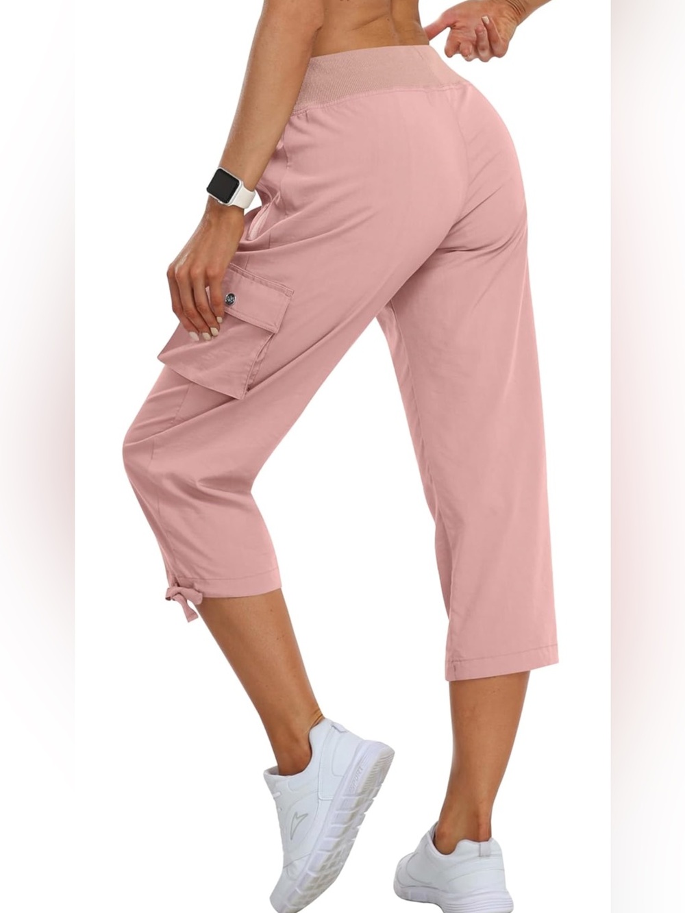 Women's Cargo Capri Pants with Tie Hem - Pink - Picture 3 of 9